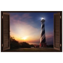 Vinilos ventanas 3d atardecer en el faro